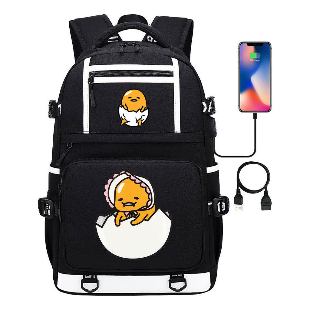 Cartoon Lazy Egg Usb Youth Student School Bag Men's And Women's Backpack Leisure Travel Bag