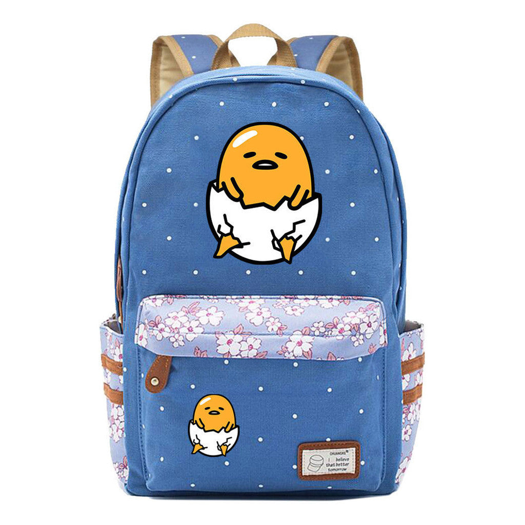 Cartoon Lazy Egg Printed Youth Student School Bag Fragmented Flower Boys And Girls Backpack