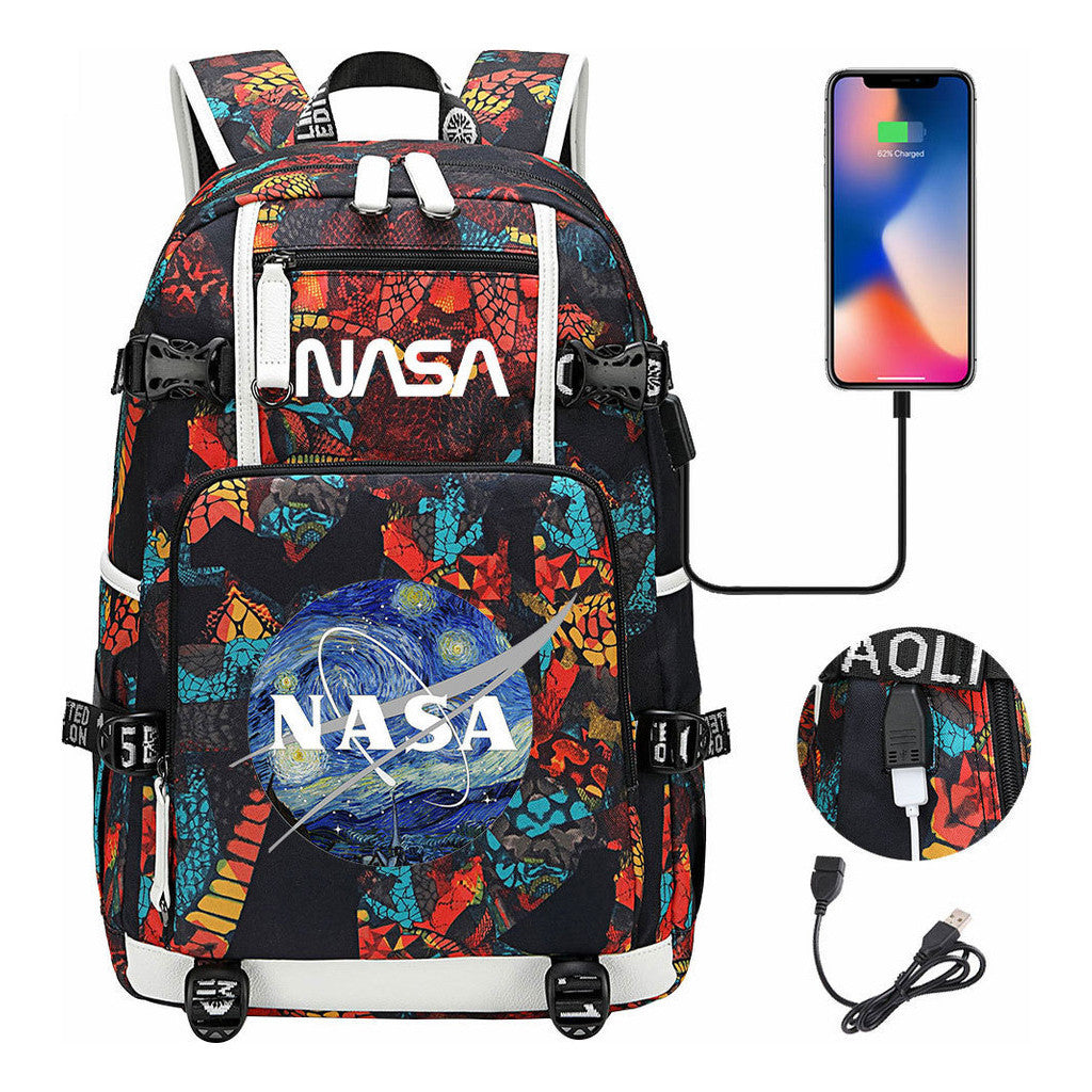 Nasa Fashion Printed Usb Student Backpack For Leisure Travel Backpack