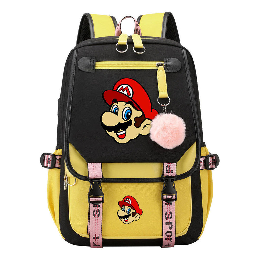Super Mario Printed Usb Backpack Casual Woven Strap Flip Back Backpack