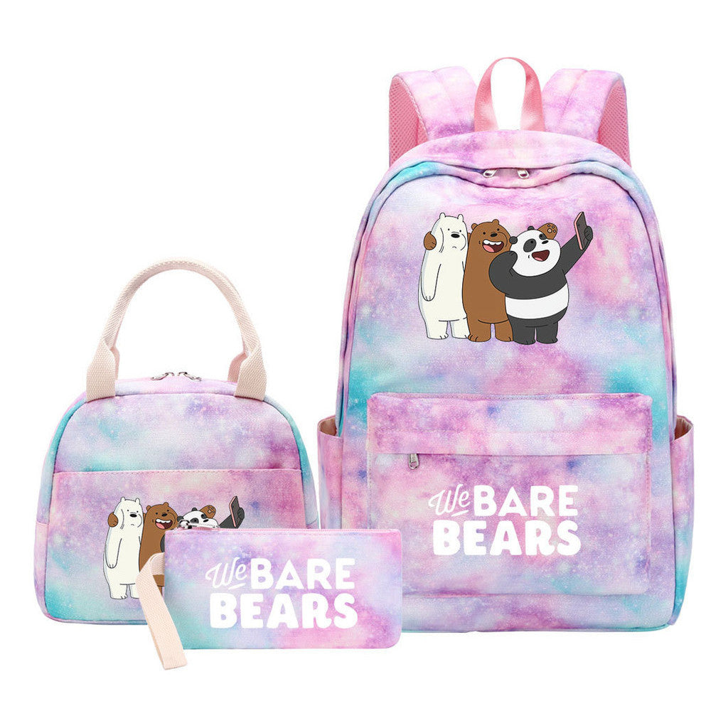 Cartoon Cute Three Bears Youth Student Girls School Bag Lunch Bag Three Piece Set Backpack Set
