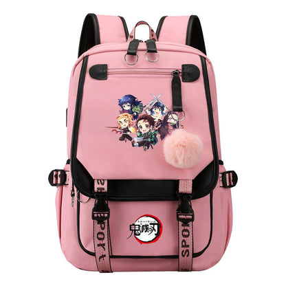 Cartoon Fashion Usb Youth Student Backpack Boy's And Girl's Leisure Ribbon Flip Backpack