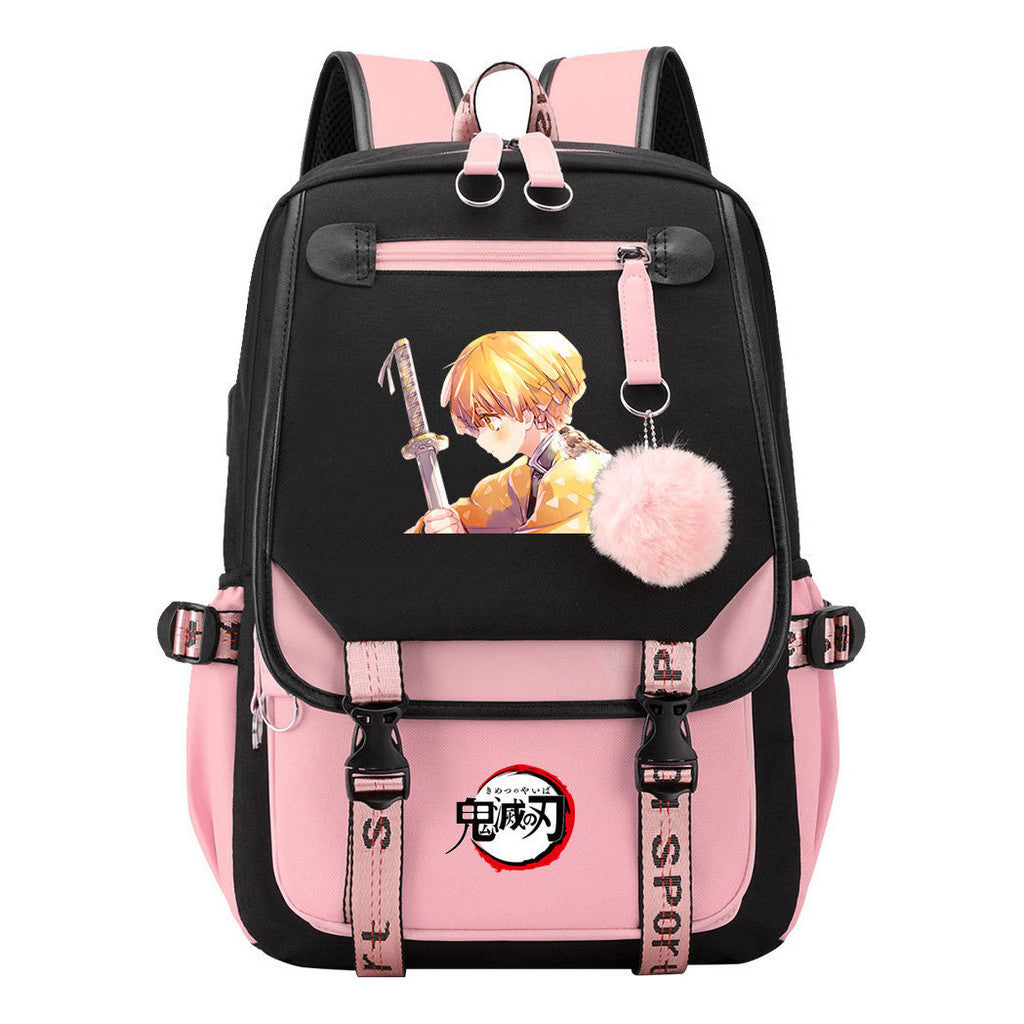 Cartoon Fashion Usb Youth Student Backpack Boy's And Girl's Leisure Ribbon Flip Backpack
