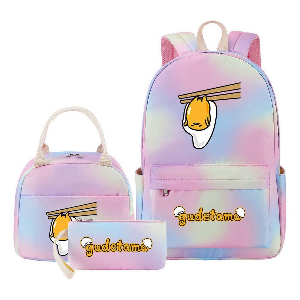 Egg Green Manga Student Girls School Bag Lunch Bag Three Piece Set Backpack Set