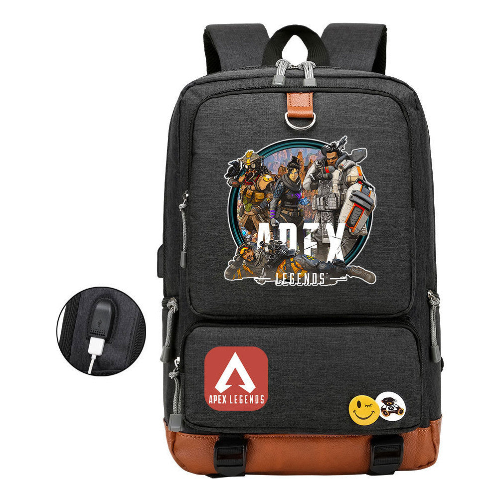 Apex Hero Print Usb Youth School Bag Leisure Travel Backpack