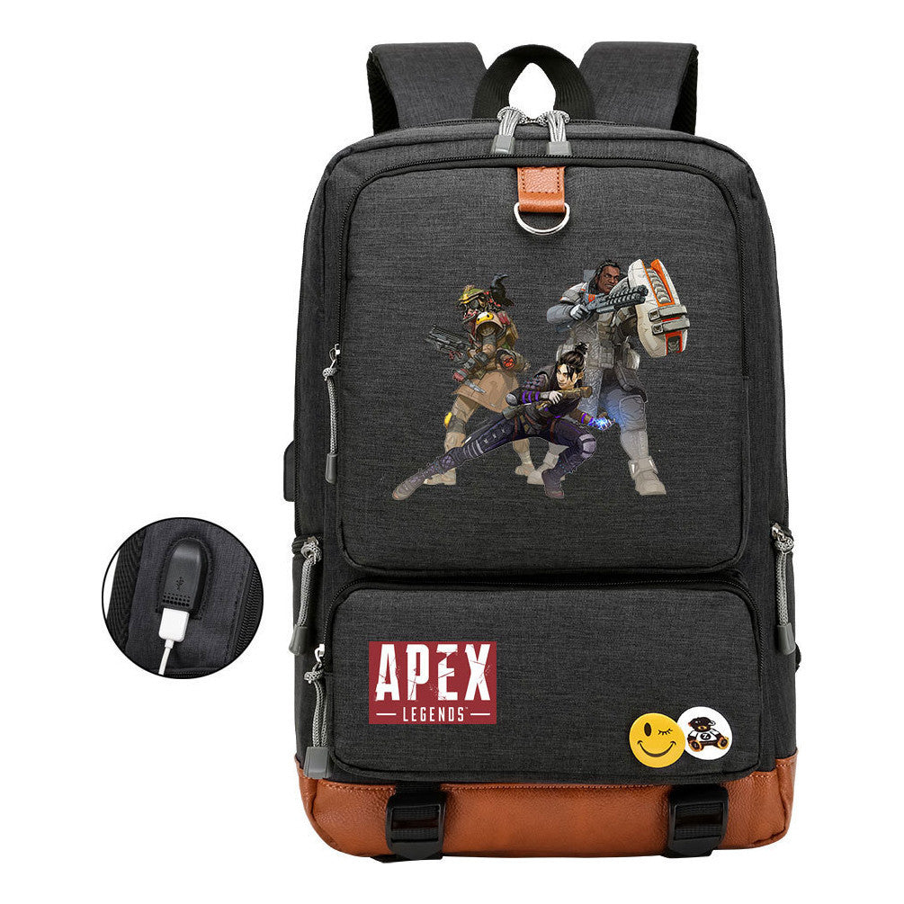 Apex Hero Print Usb Youth School Bag Leisure Travel Backpack