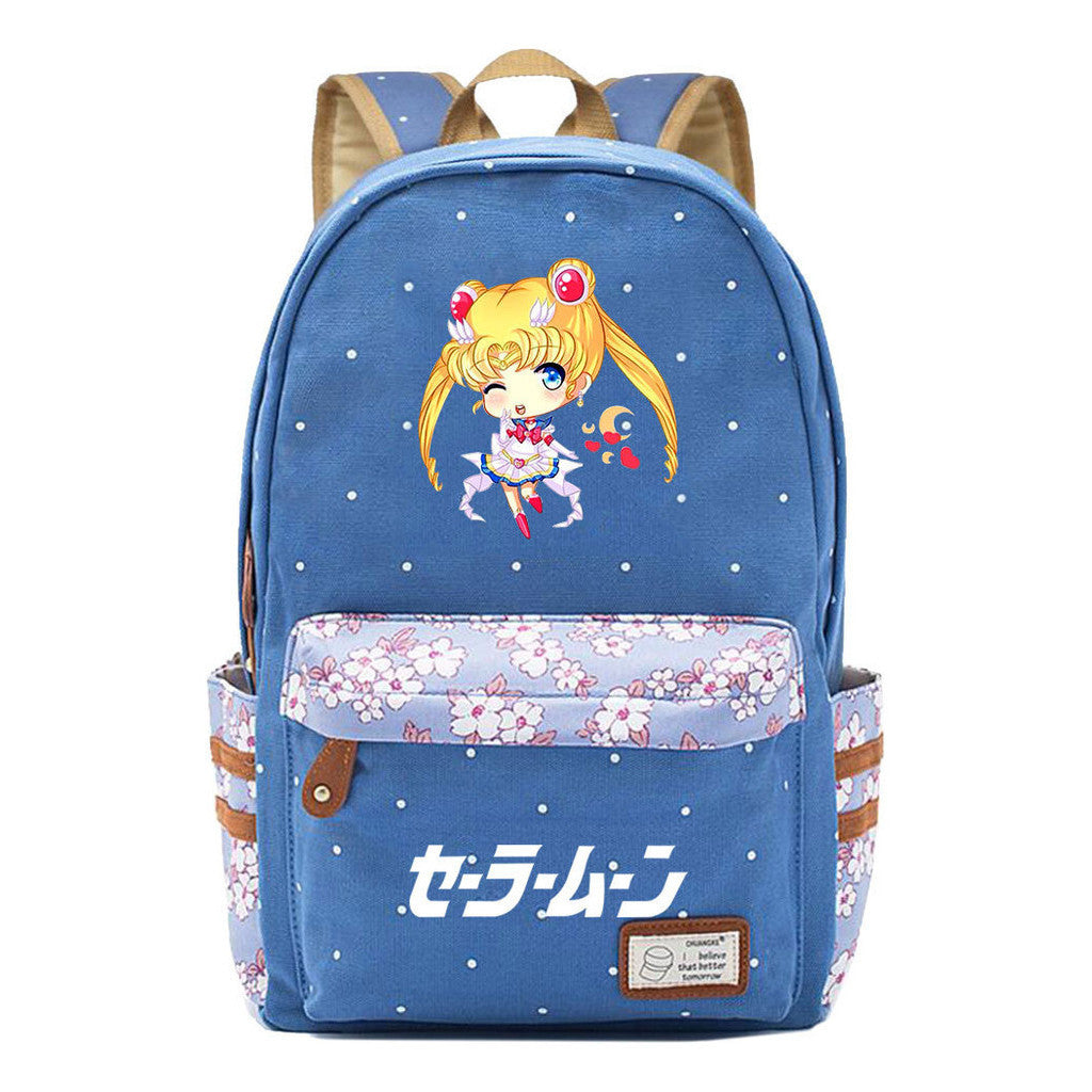 Anime Peripheral Beautiful Girl Warrior Student Backpack, Floral Casual Backpack