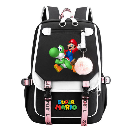 Super Mario Printed Usb Youth Student Backpack For Men And Women With Casual Woven Strap Flap Backpack