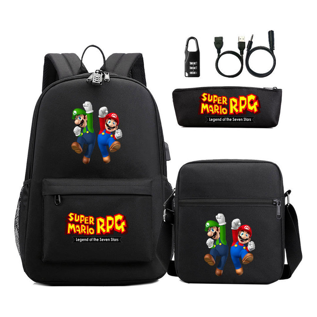 Usb Password Lock Youth Student Backpack Three Piece Set For Men And Women Backpacks