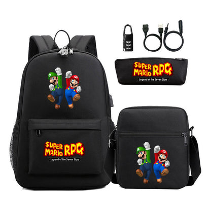Usb Password Lock Youth Student Backpack Three Piece Set For Men And Women Backpacks