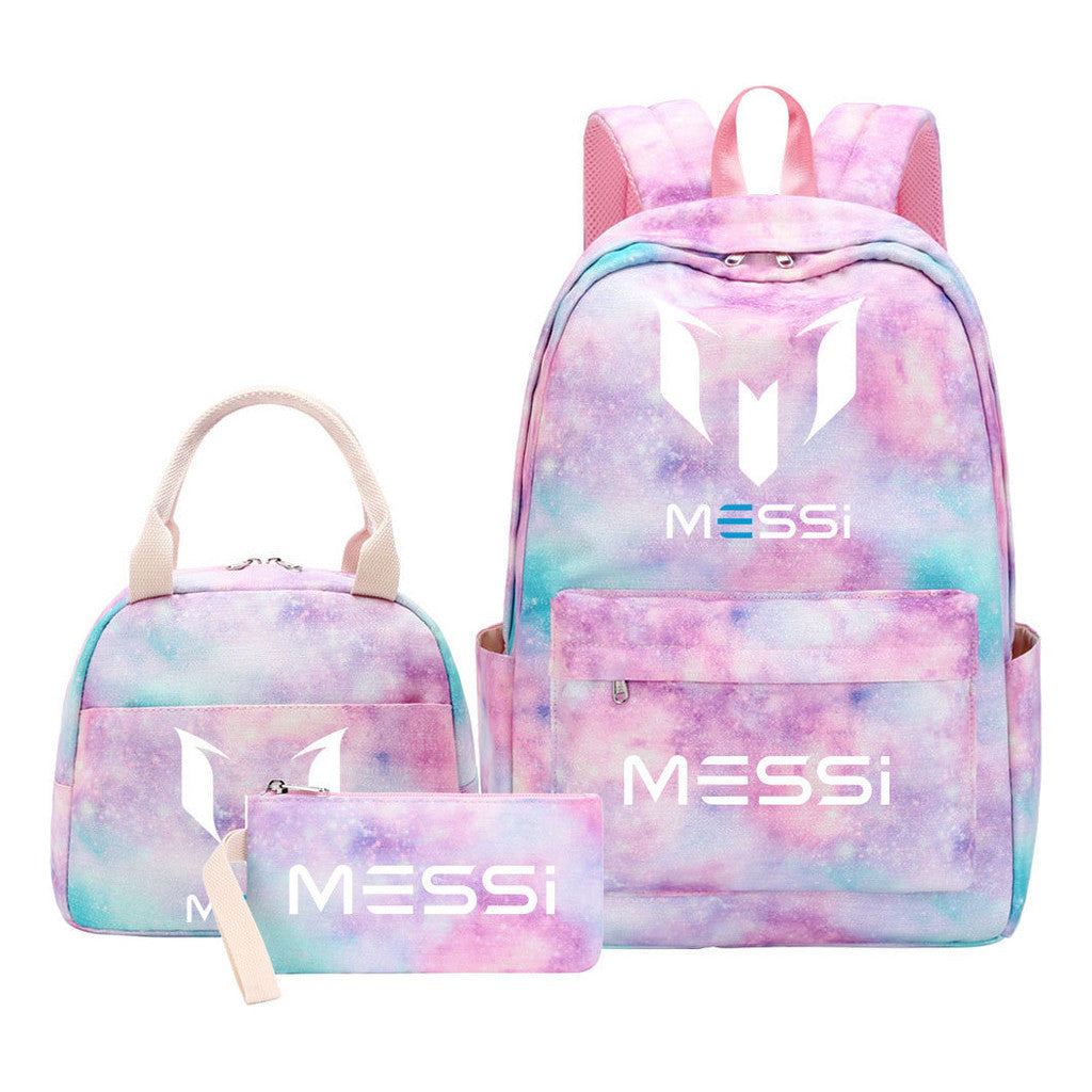 Sports Football Stars, Teenagers, Students, Girls, Backpacks, Lunch Bags, 3-piece Backpack Set