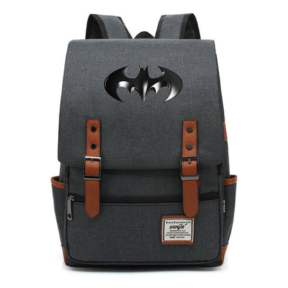 Superhero Batman Print Student Backpack Casual Belt Buckle Classic Backpack