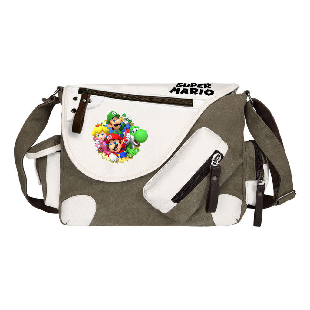 Super Mario Youth Student School Bag Canvas Shoulder Bag Casual Straddle Backpack