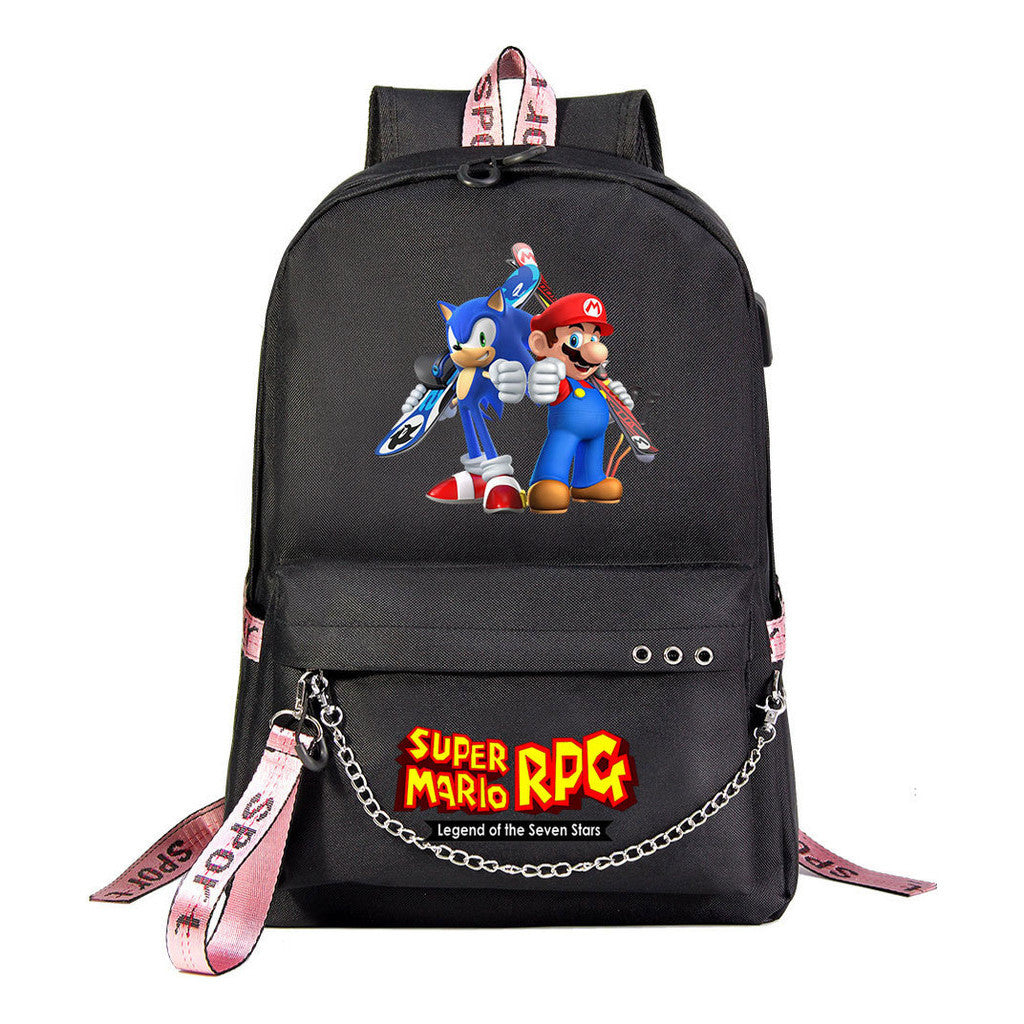 Super Mario Printed Usb Youth Student Backpack For Leisure Travel Backpack