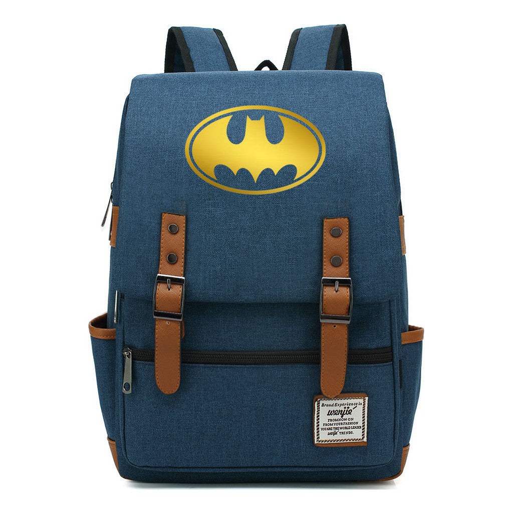 Golden Hero Batman Printed Youth Student School Bag Casual Belt Buckle Classic Backpack