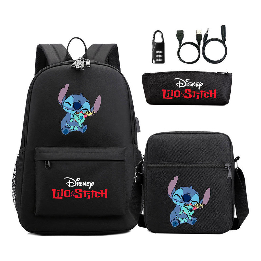 Interstellar Baby Stitch Usb Password Lock Youth Student Backpack 3-piece Set For Men And Women Backpacks