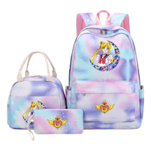 Anime Beauty Girl Warrior Student Girls School Bag Lunch Bag Three Piece Set Backpack Set