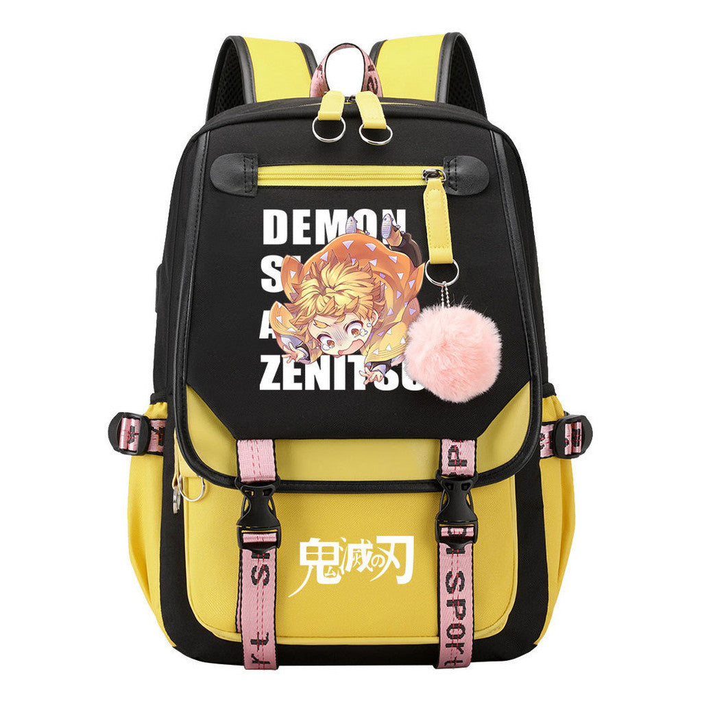 Cartoon Fashion Usb Youth School Bag For Boys And Girls Casual Ribbon Flip Backpack