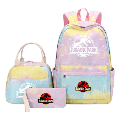 Jurassic Park Dinosaur Youth Student Girls School Bag Lunch Bag Three Piece Set Backpack Set