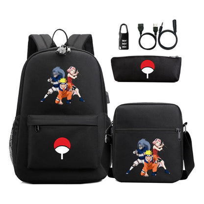 Naruto Usb Password Lock Year Student School Bag Three Piece Set Backpack Set