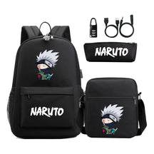 Naruto Usb Password Lock Youth Student Backpack Three Piece Set For Men And Women Backpack Set