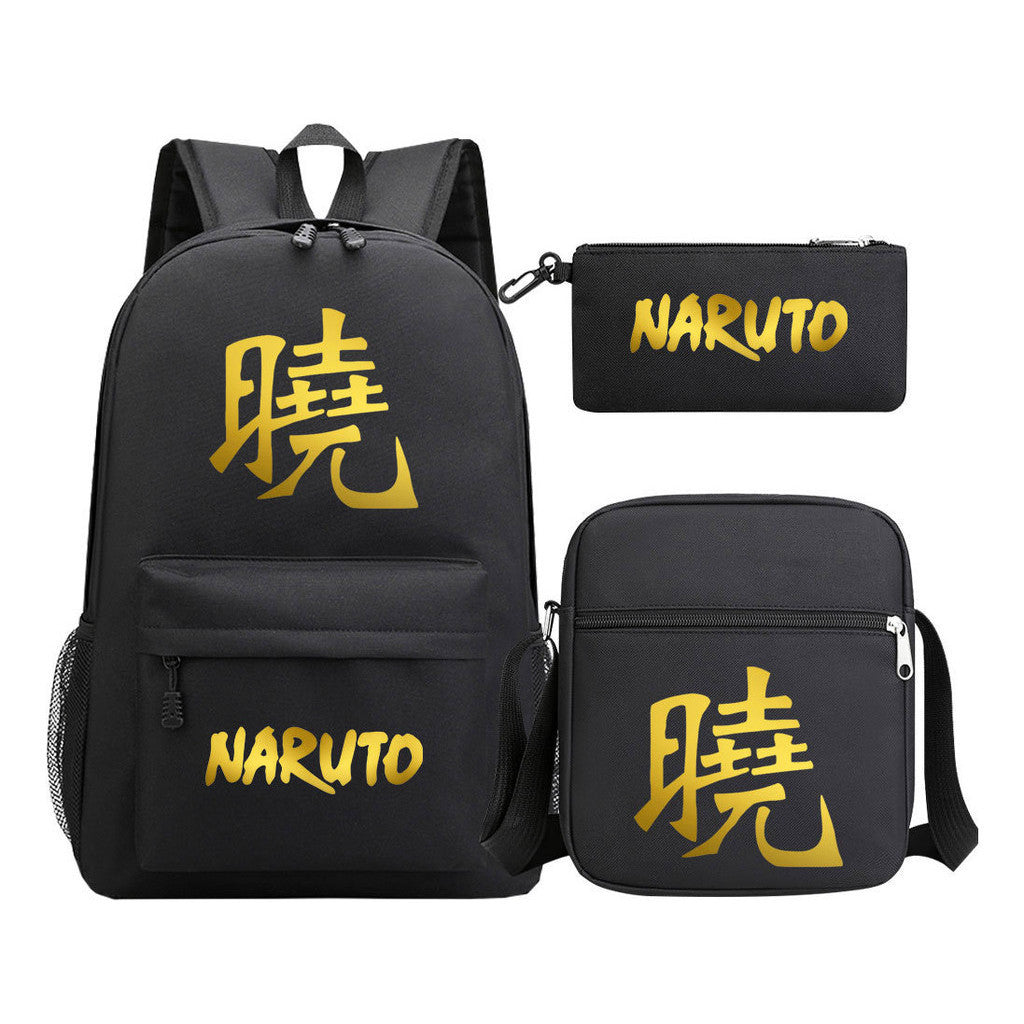 Golden Anime Naruto Starry Sky Youth Student School Bag Three Piece Set For Boys And Girls Backpack Set