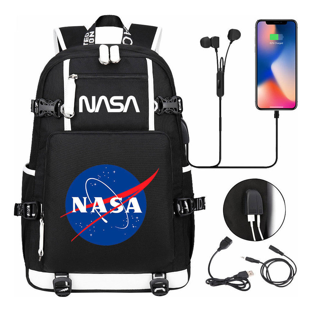 Nasa Fashion Printed Usb Student Backpack For Leisure Travel Backpack