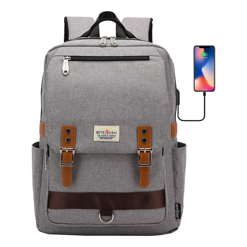 Printed Teenage Student Backpack For Men And Women With Casual Belt Buckle Usb Backpack