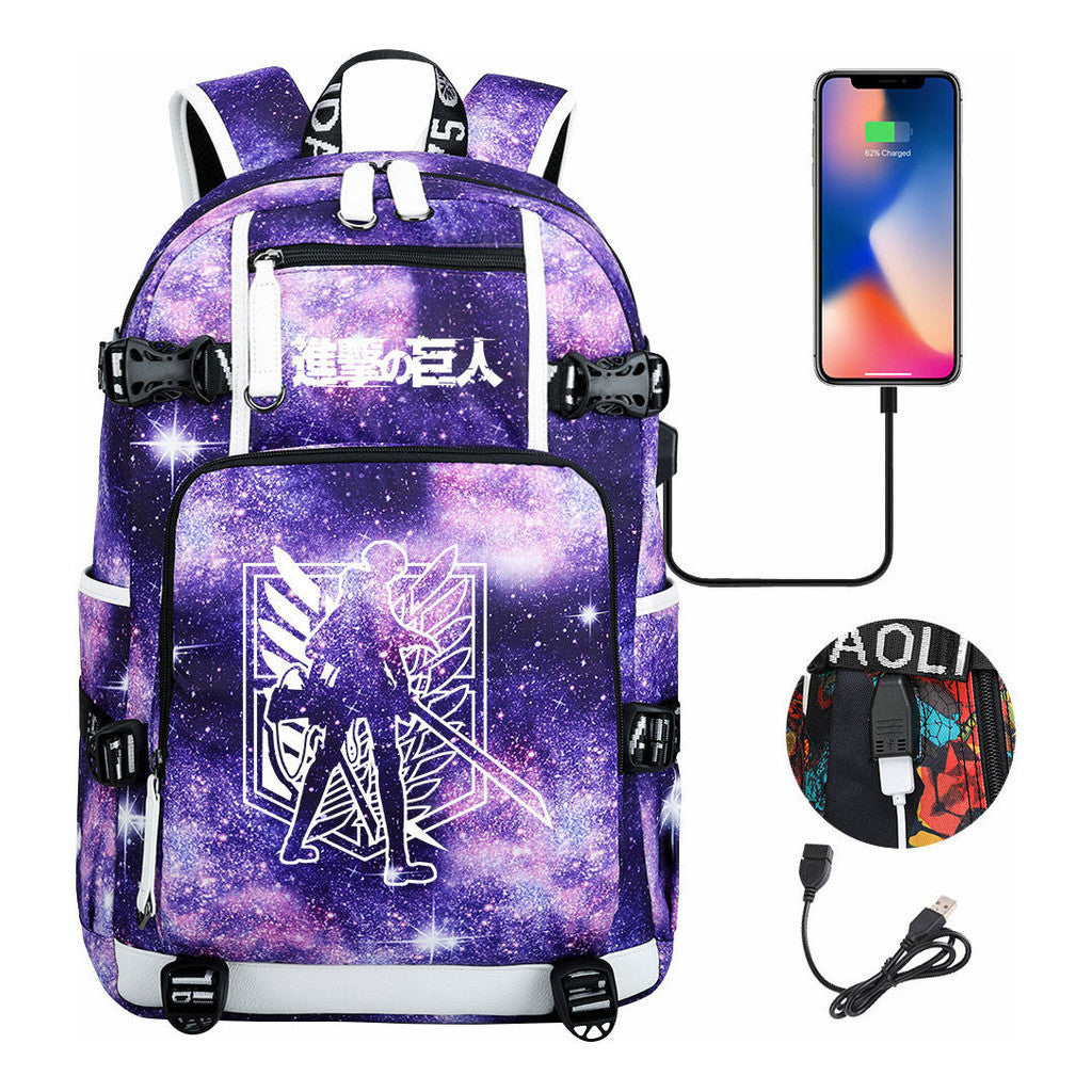 The Giant Of Manga Attack Usb Youth Student Backpack For Men And Women's Leisure Travel Backpack