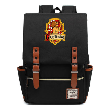 School Of Witchcraft And Wizardry Student Backpack Usb Men's And Women's Leisure Belt Buckle Backpack