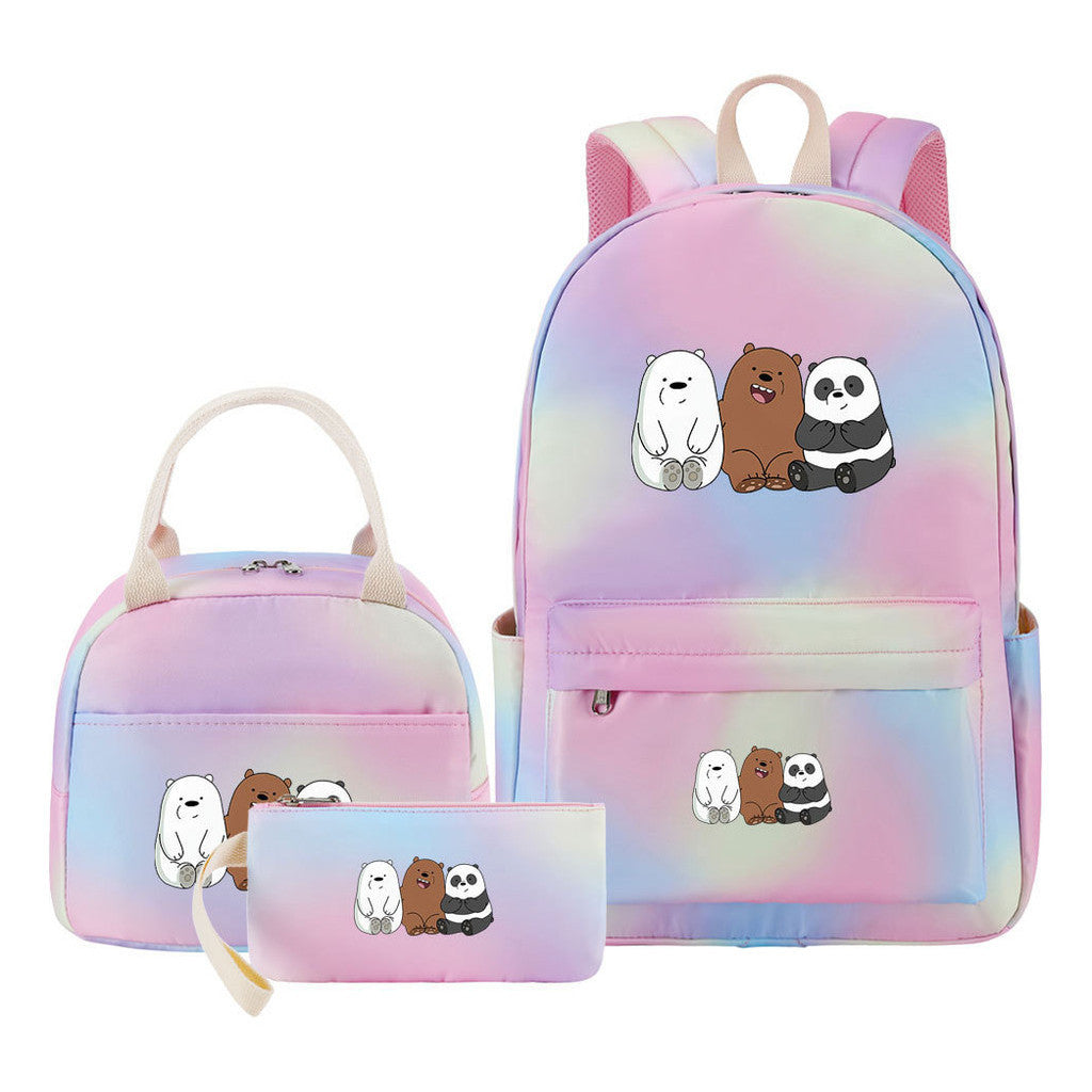 Cartoon Cute Three Cheap Bears Youth Student Girls School Bag Lunch Bag Three Piece Set Backpack Set