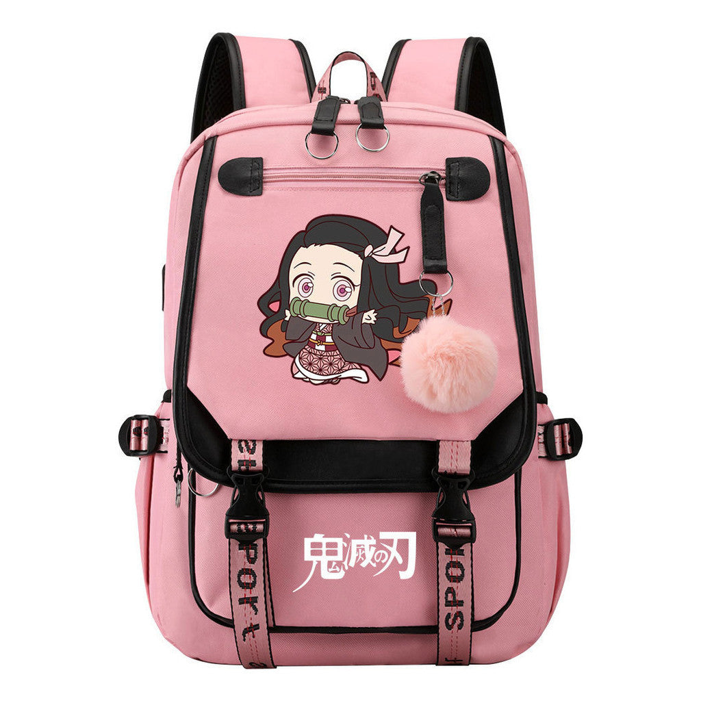 Cartoon Fashion Usb Youth Student Backpack Boy's And Girl's Leisure Ribbon Flip Backpack