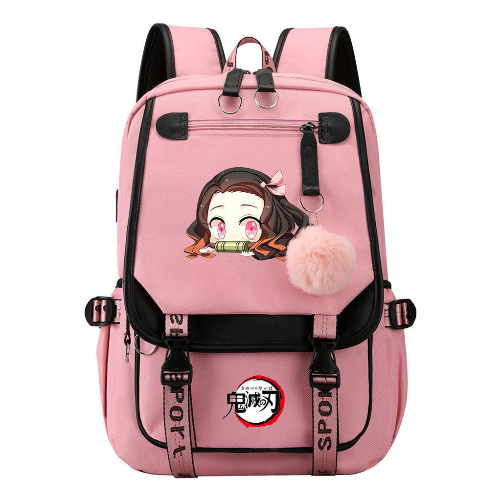 Comic Cartoon Fashion Usb Youth Student Backpack With Casual Woven Strap Flip Back Backpack