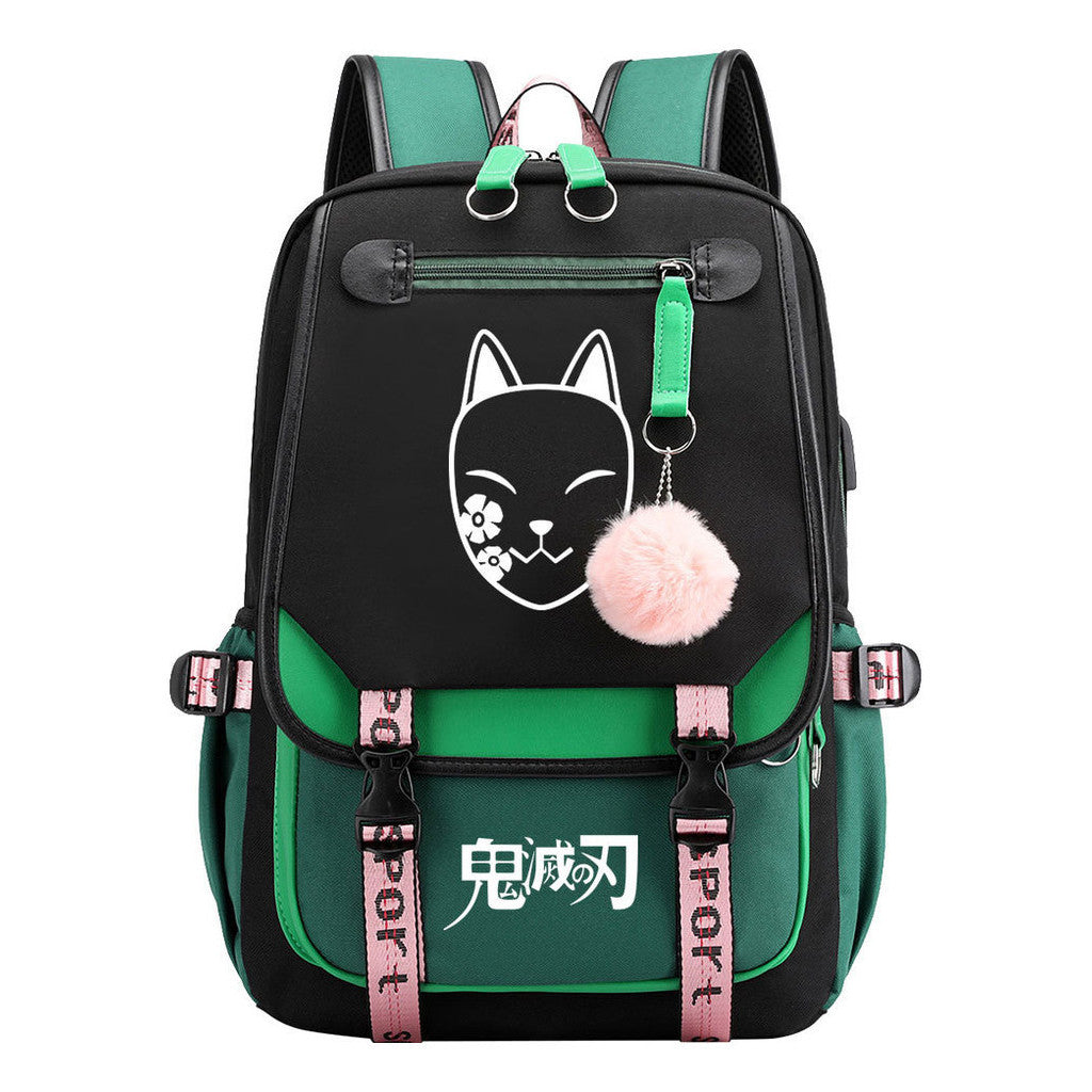 Cartoon Fashion Usb Youth Student School Bag Casual Ribbon Flip Backpack