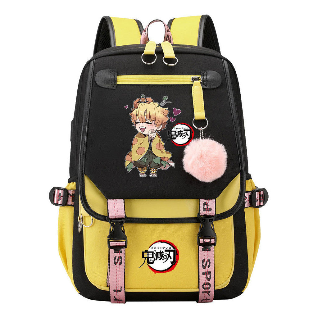 Cartoon Fashion Usb Student Backpack With Casual Woven Strap Flip Back Backpack