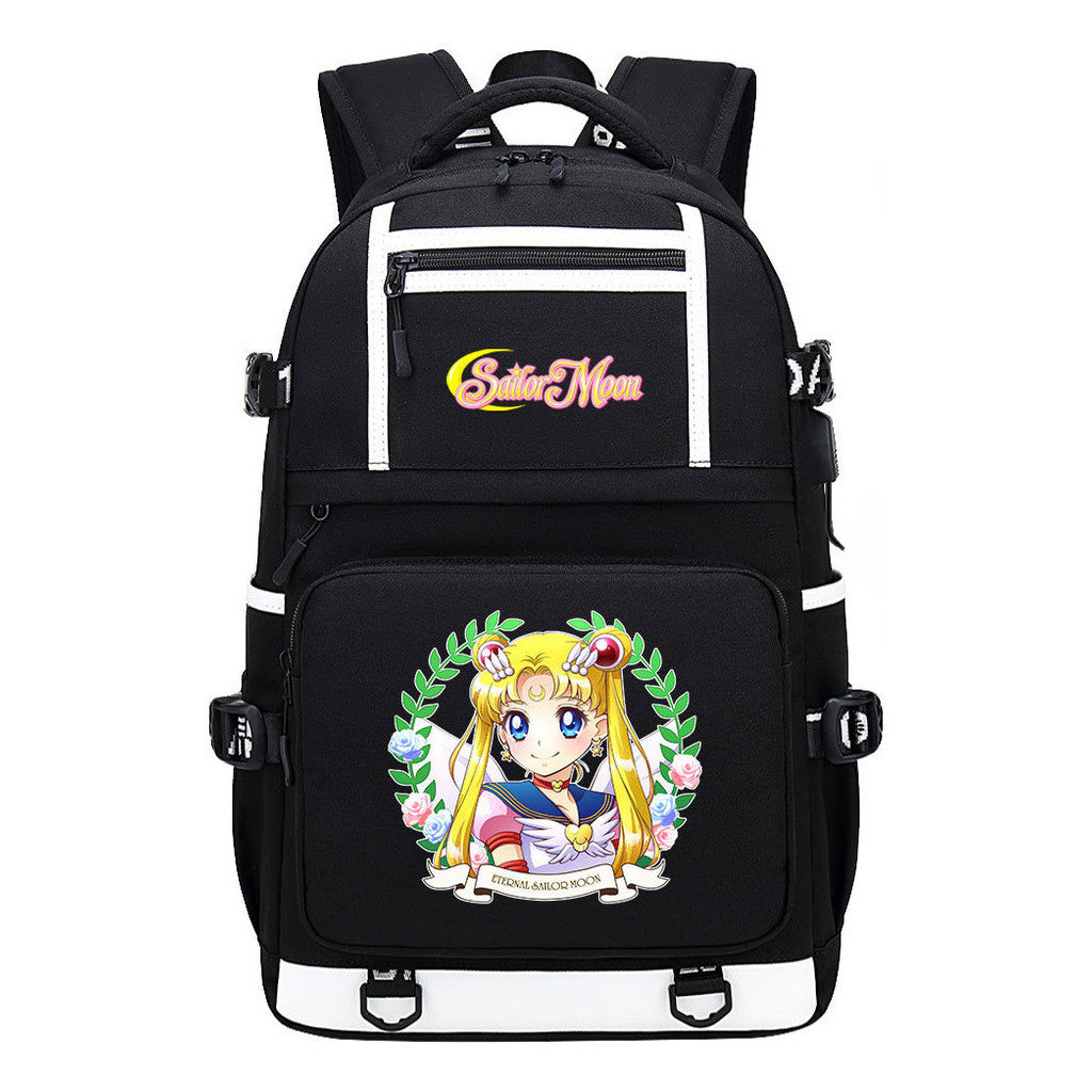 Anime Beauty Girl Warrior Usb Youth Student School Bag Men's And Women's Backpack Leisure Travel Backpack