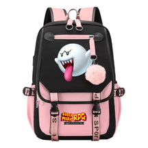 Super Mario Printed Usb Youth Student Backpack For Men And Women With Casual Woven Strap Flap Backpack