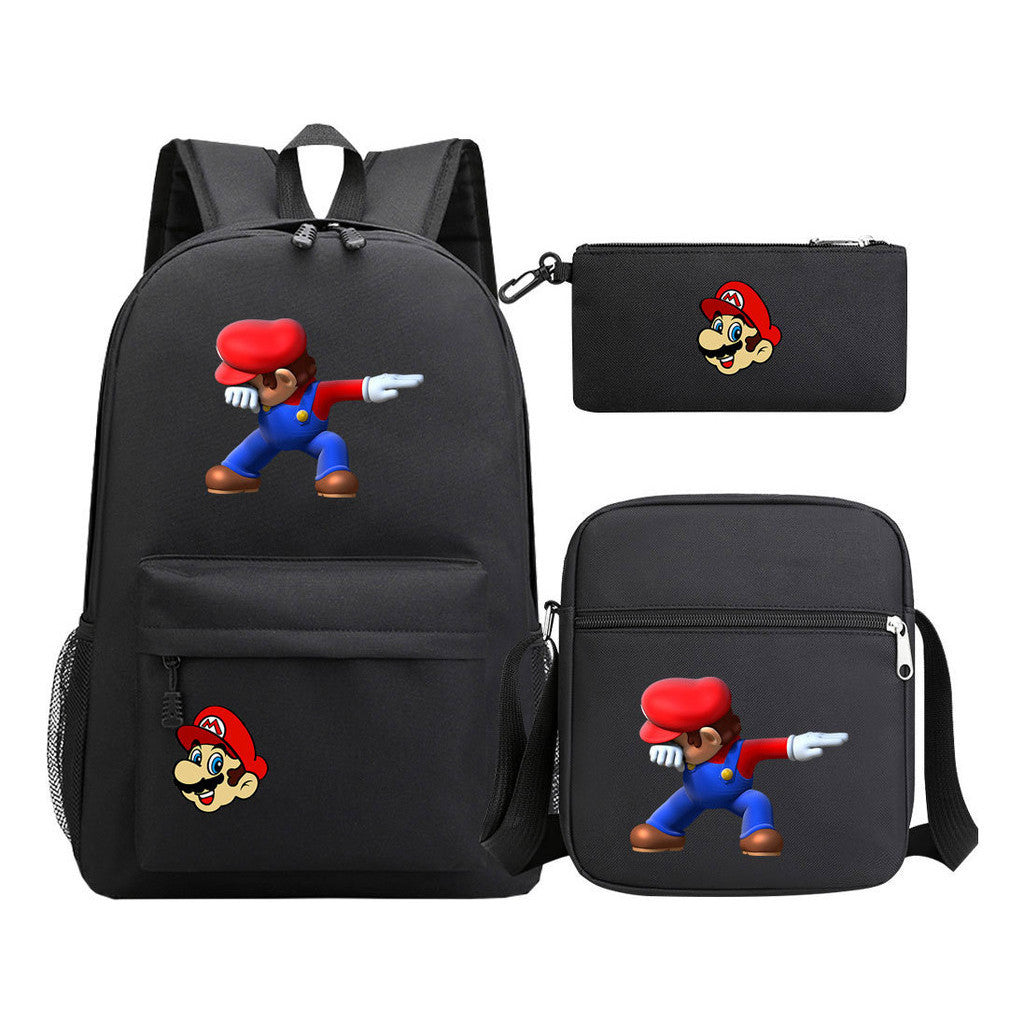 Super Mario Printed Student Backpack Three Piece Set For Men And Women's Backpack Set