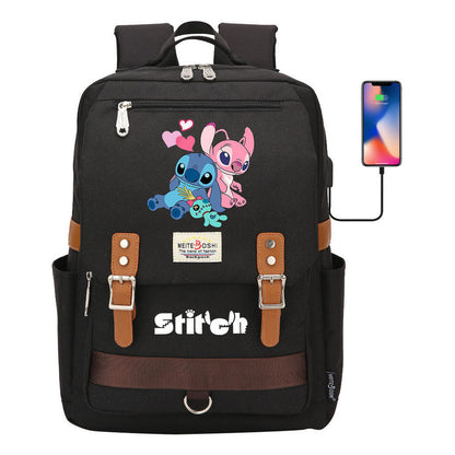 Anime Star Baby Stitch Printed Student Backpack For Men And Women With Casual Magnetic Buckle Backpack