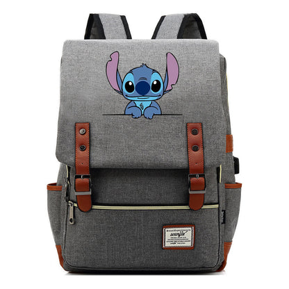 Anime Star Baby Stitch Printed Youth Student Backpack Usb Casual Backpack