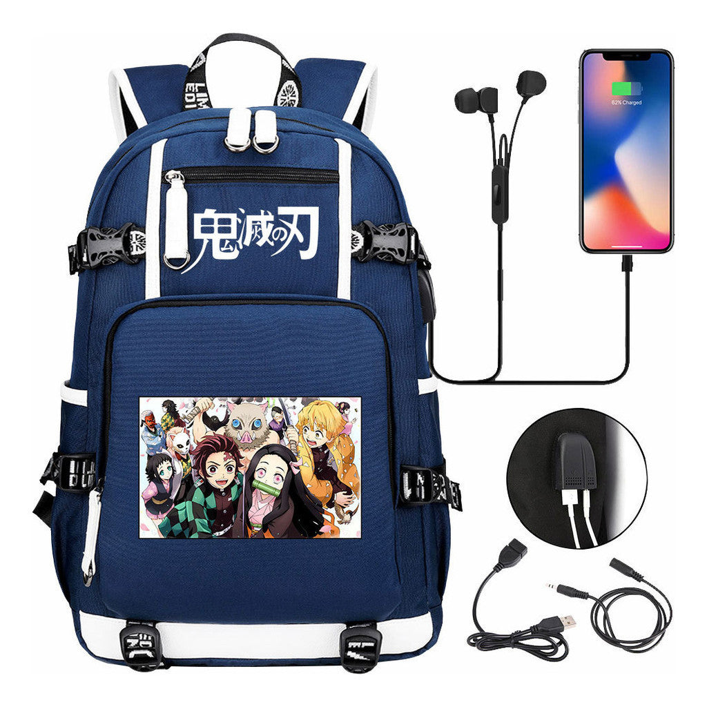 Cartoon Printed Usb Large Capacity Backpack For Men And Women's Leisure Travel Backpack