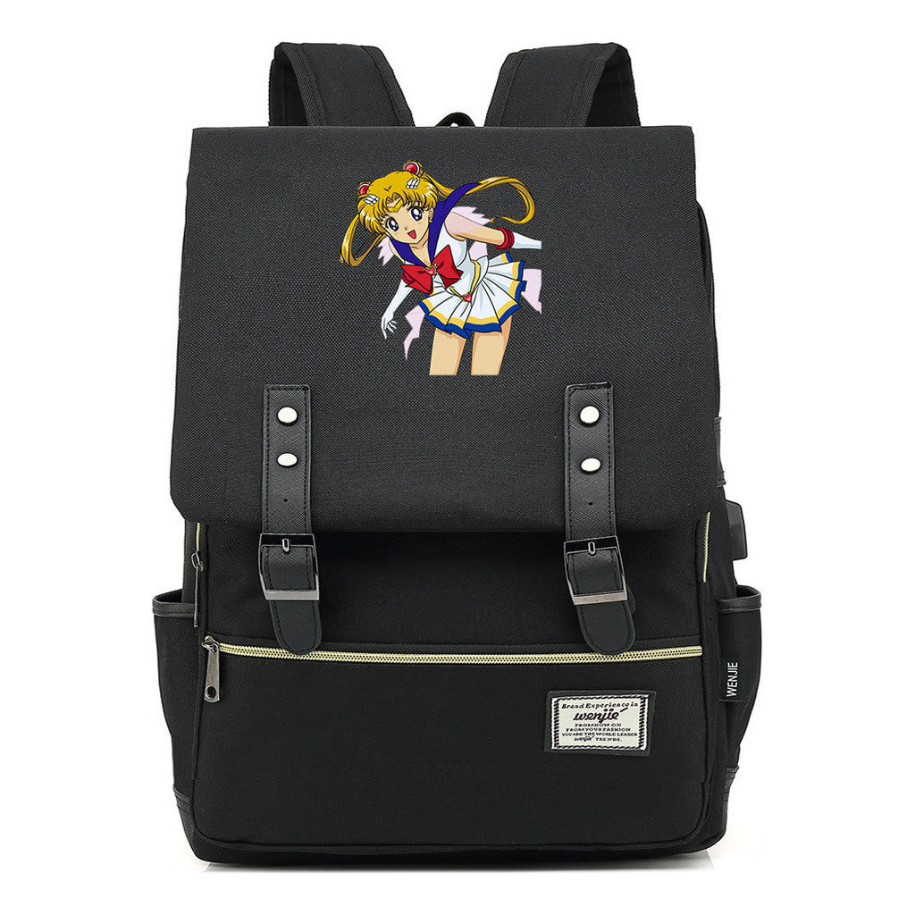 Anime Beauty Girl Warrior Youth Student School Bag Usb Men's And Women's Leisure Backpack