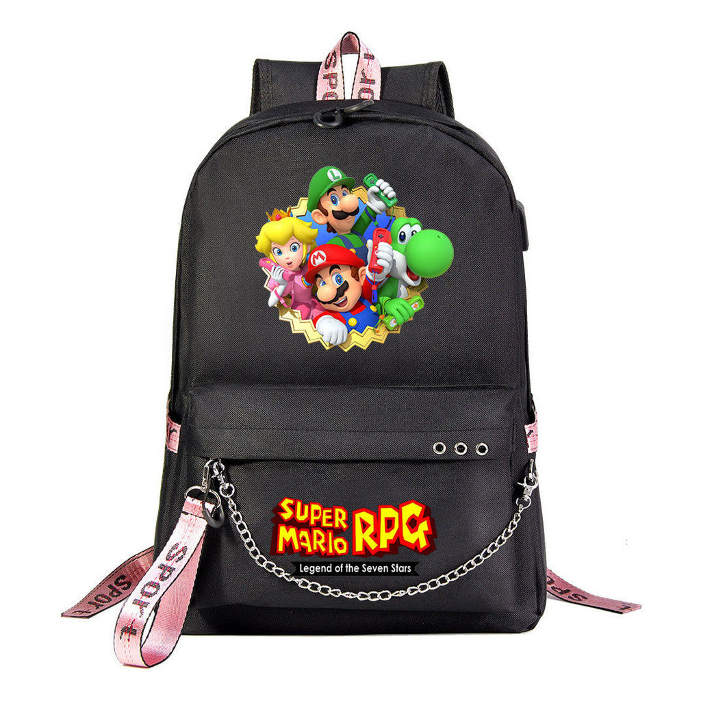 Super Mario Printed Usb Youth Student Backpack For Leisure Travel Backpack