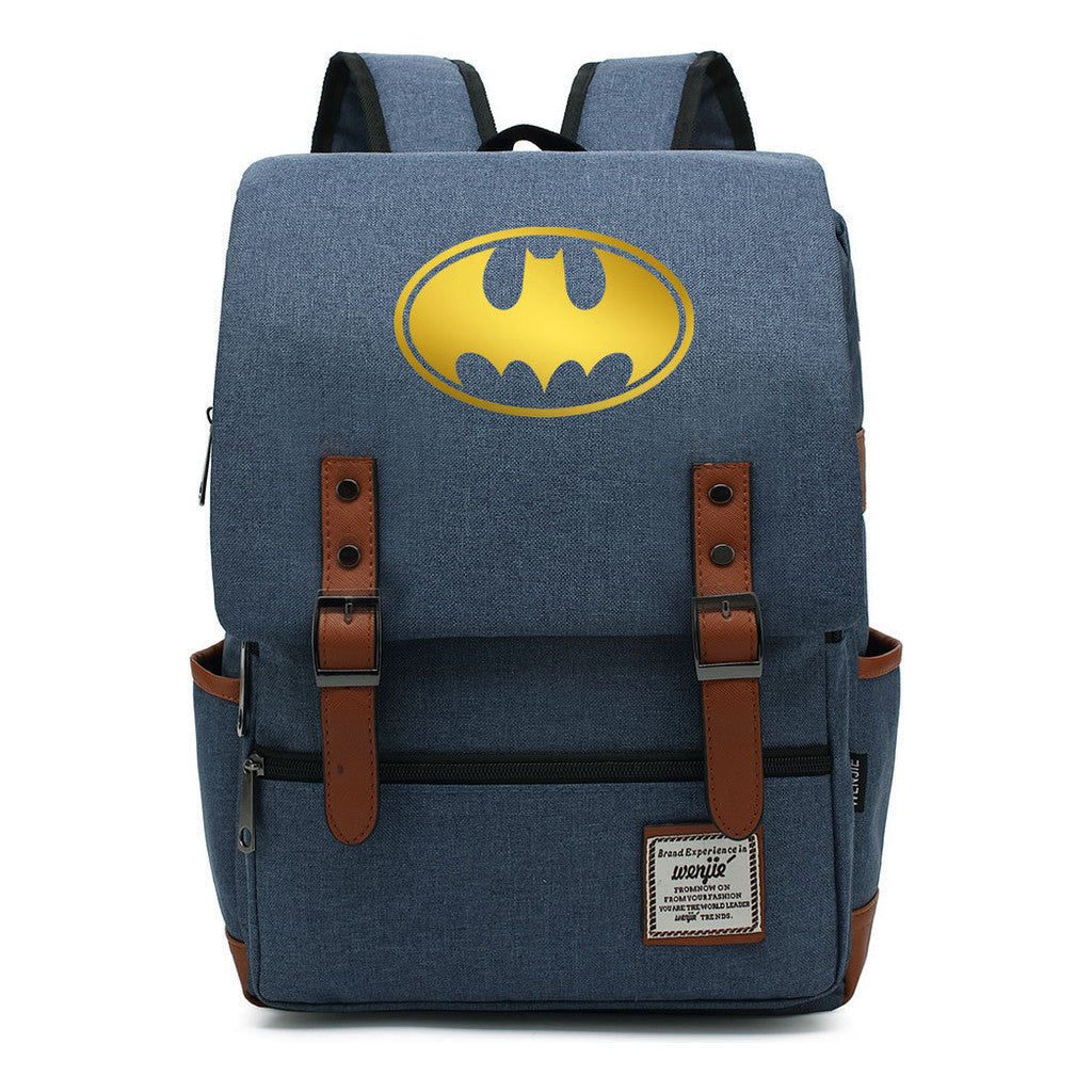 Golden Hero Batman Printed Youth Student School Bag Casual Belt Buckle Classic Backpack