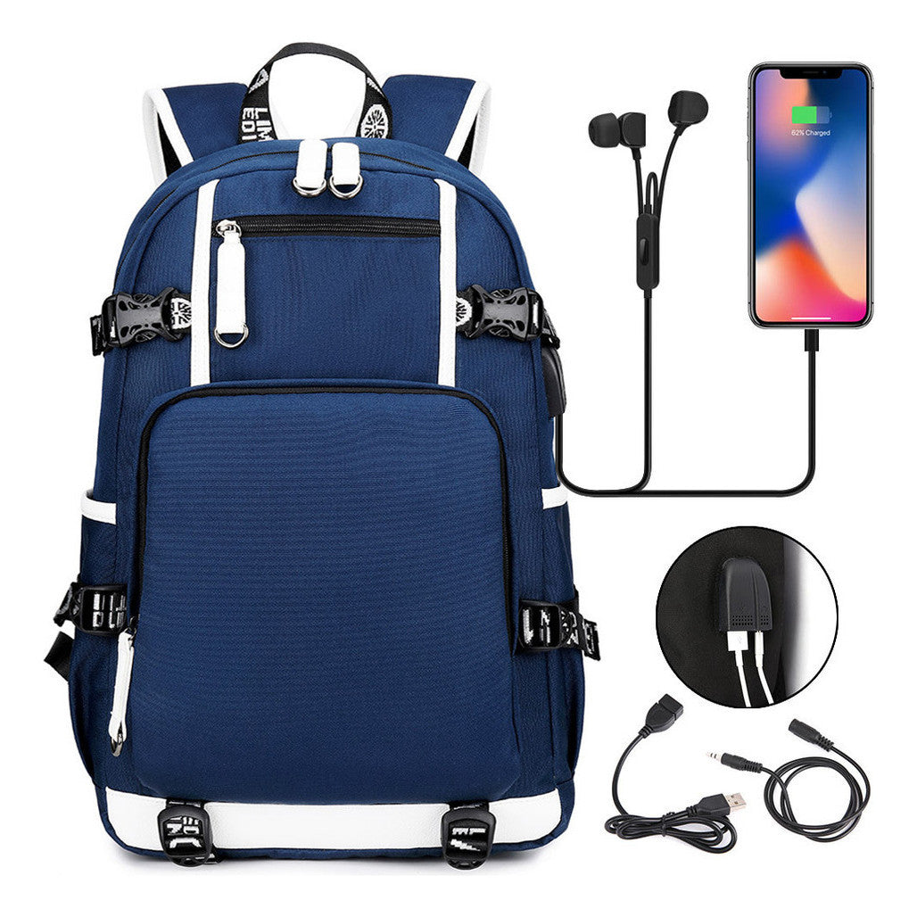 Printed Usb Youth Student School Bag Leisure Large Capacity Travel Backpack