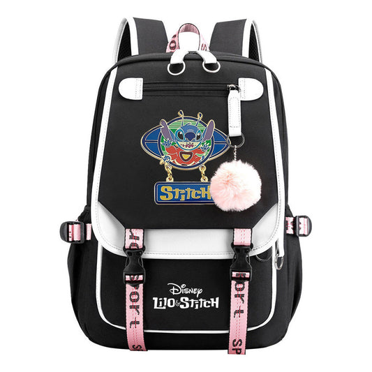Interstellar Baby Stitch Usb Backpack For Boys And Girls, Casual Woven Strap Flip Back Backpack