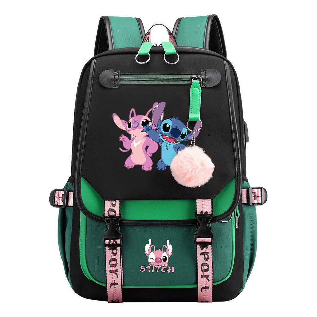 Interstellar Baby Stitch Usb Backpack For Boys And Girls Casual Woven Strap Flip Backpack