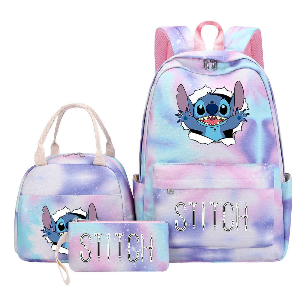 Interstellar Baby Stitch Student Girls School Bag Lunch Bag Three Piece Set Backpack Cover