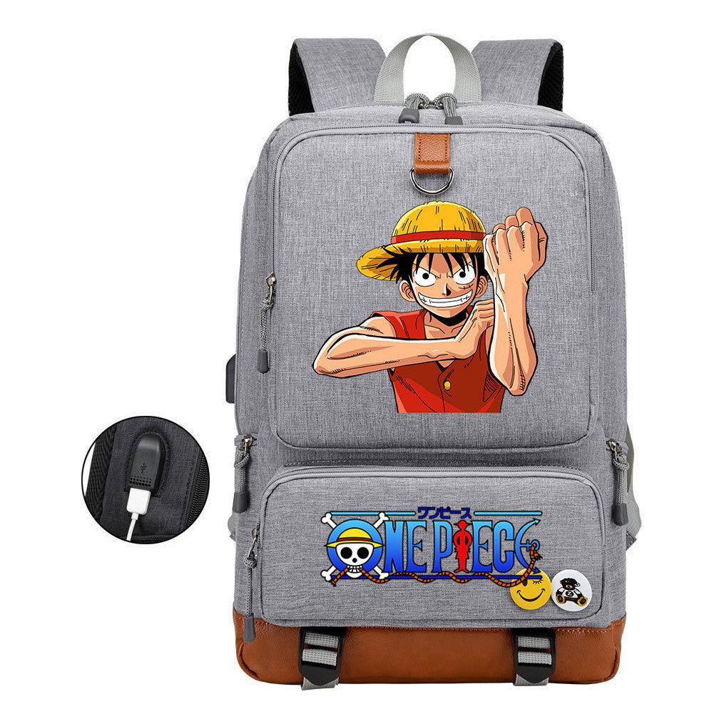 Cartoon Pirate King Print Usb Youth Backpack For Boys And Girls Leisure Travel Backpack