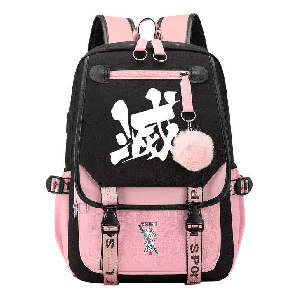 Cartoon Fashion Usb Youth Middle School Backpack For Boys And Girls Casual Woven Strap Flip Back Backpack